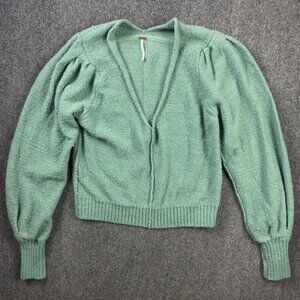 Free People Reverie V-Neck Sweater Emerald Aura Women Small Pullover Bell Sleeve